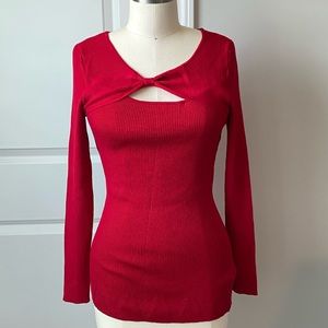 NWT Candie’s Ribb Cutout Pullover in Tango Red, Size XL